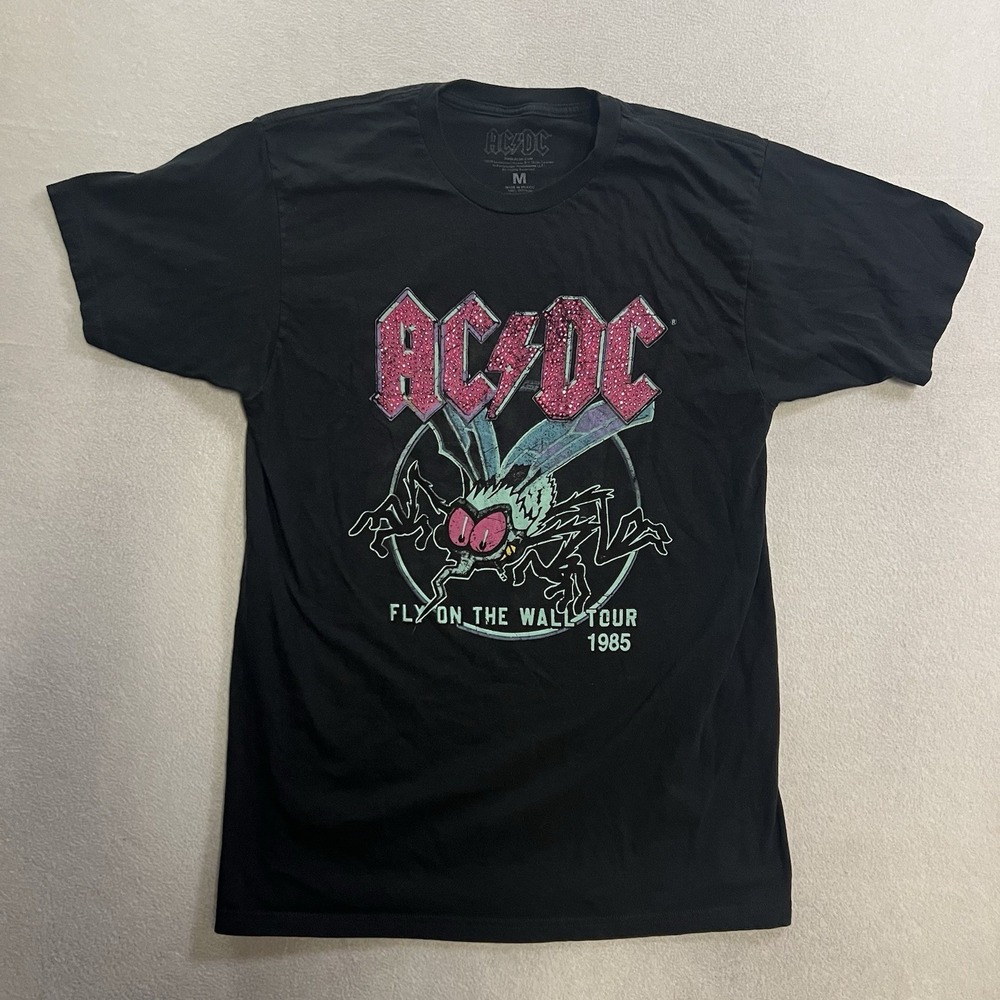 1985 AC DC Fly on the Wall 1985 Concert Tour T-Shirt Adult Medium Rhinestone Tee